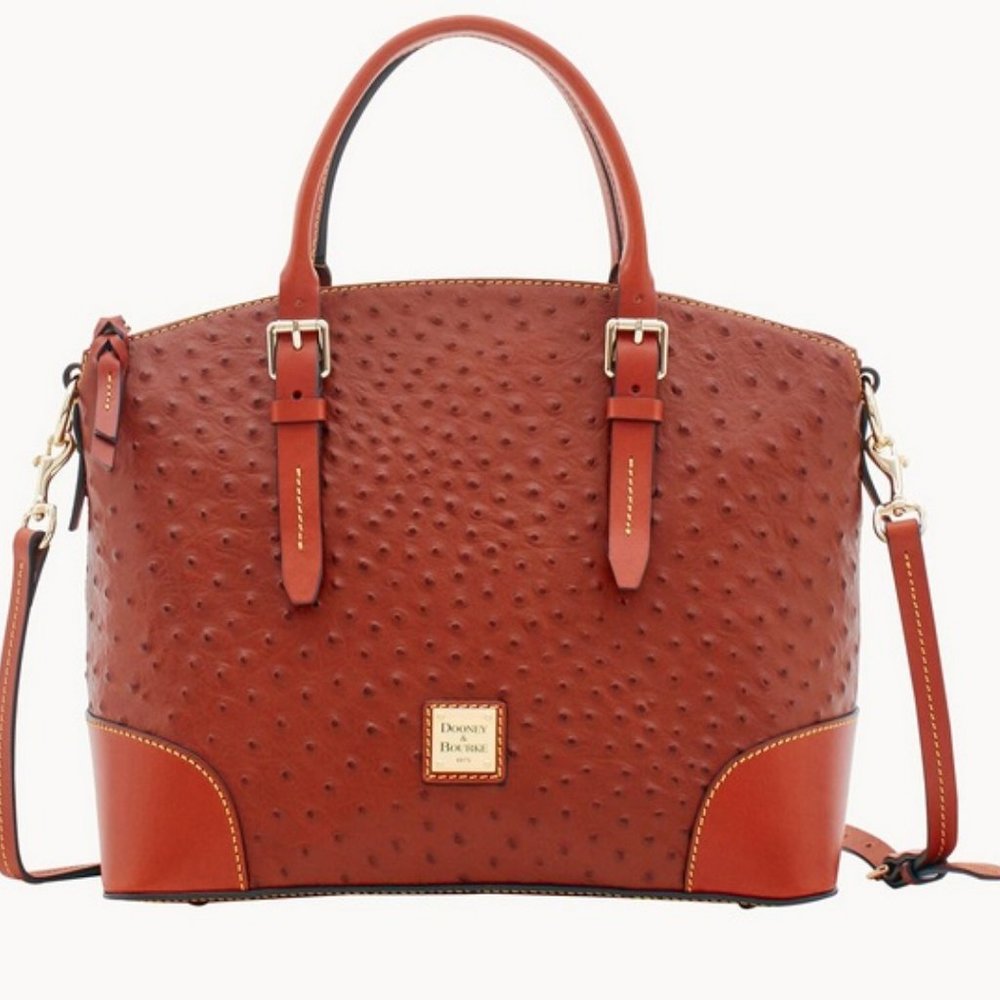 Dooney & Bourke Cognac Ostrich Lg Domed Satchel & Lg Foldover Wallet Bundle NWT - Picture 8 of 8
